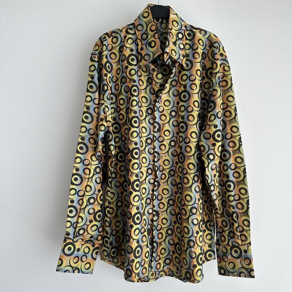 Angelino Bermuda Shirt Mens 3XL Psychedelic Abstract Disco Funky Rave 70s Collar - Picture 1 of 11